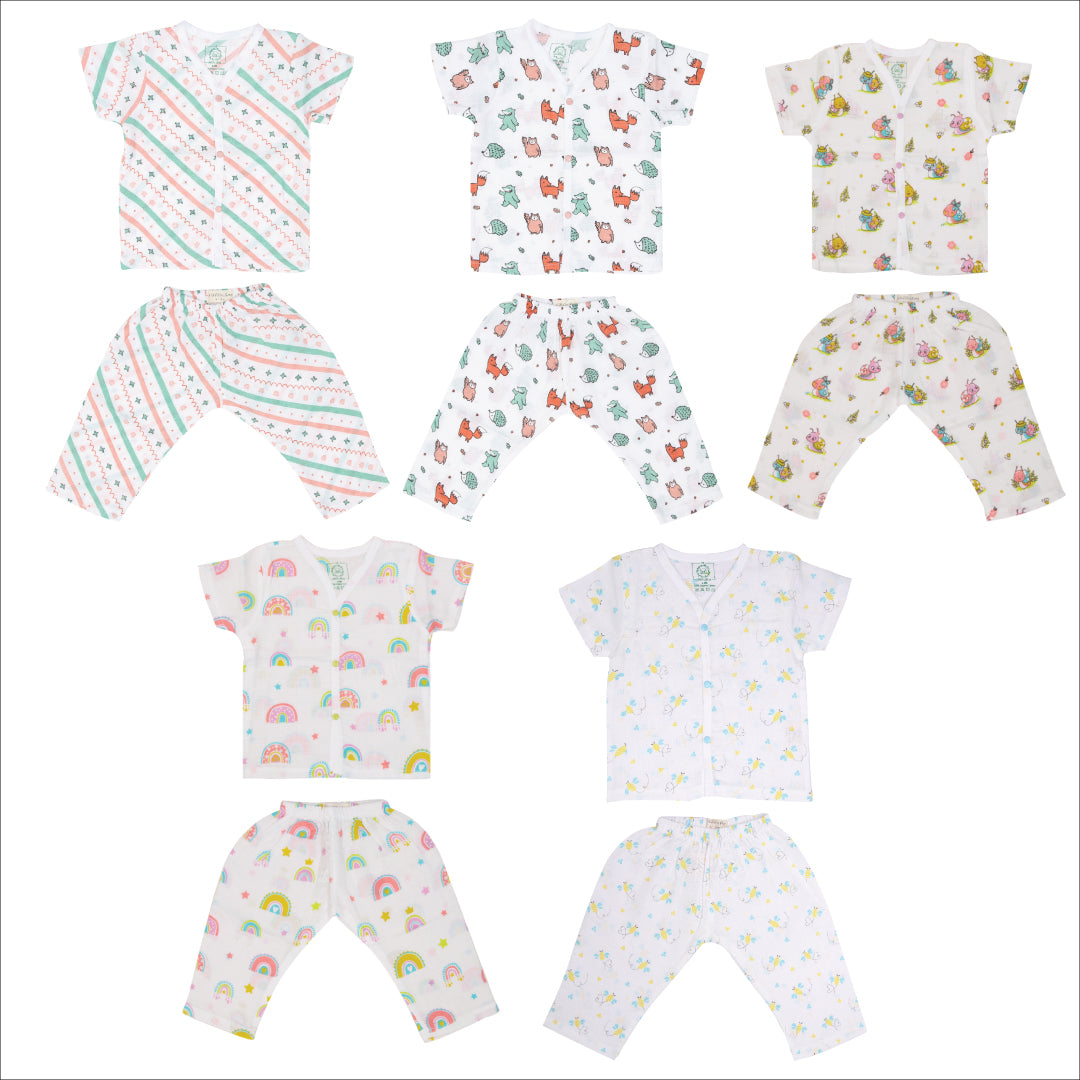 Muslin Sleep Suit for babies and kids (Unisex) Combo 1 - Pack of 5