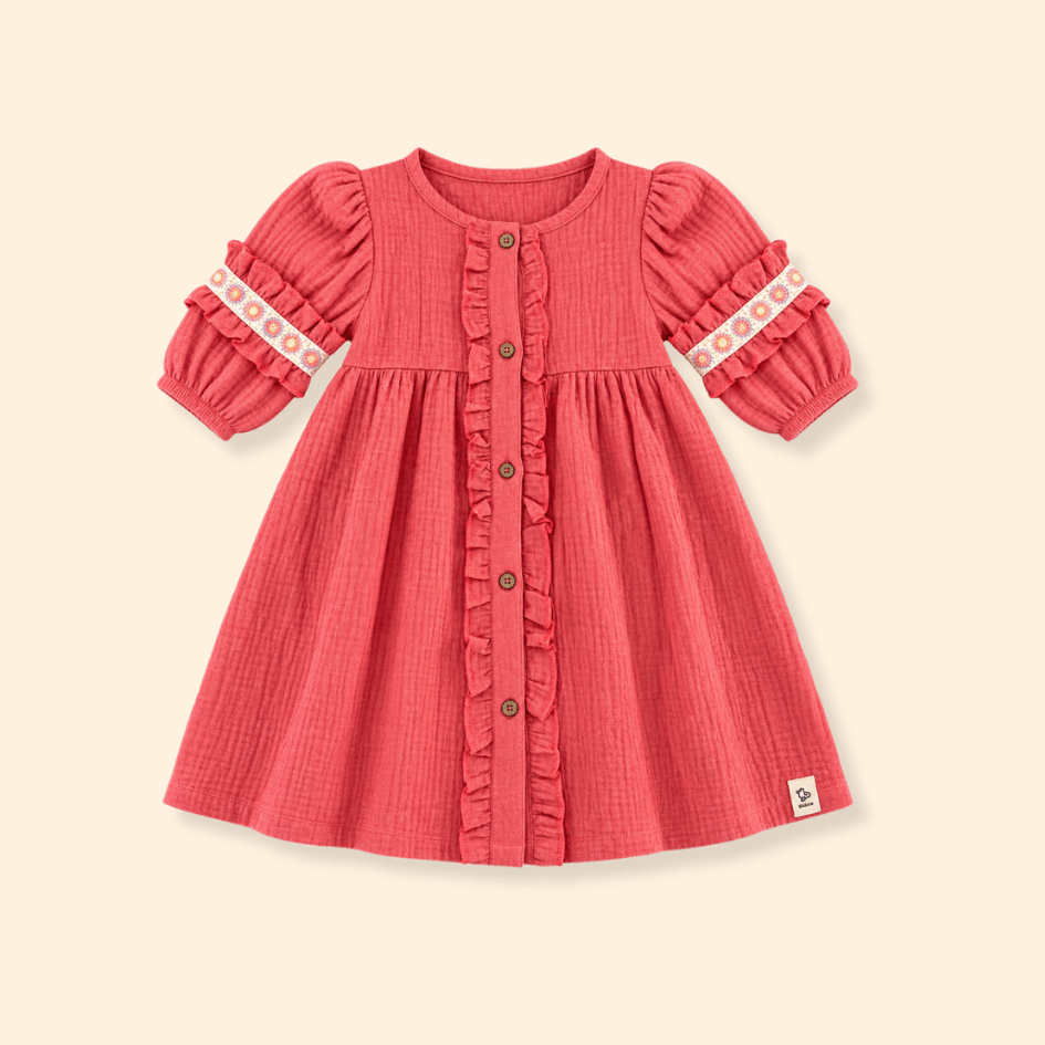 Olive Bloom - Crinkled Muslin Full Sleeve Frock
