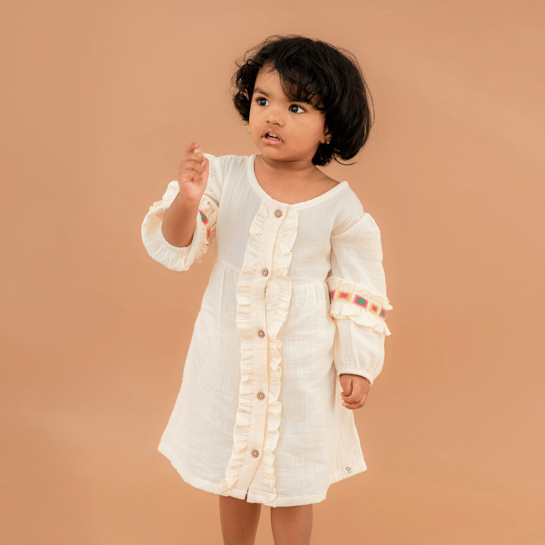 Olive Bloom - Crinkled Muslin Full Sleeve Frock
