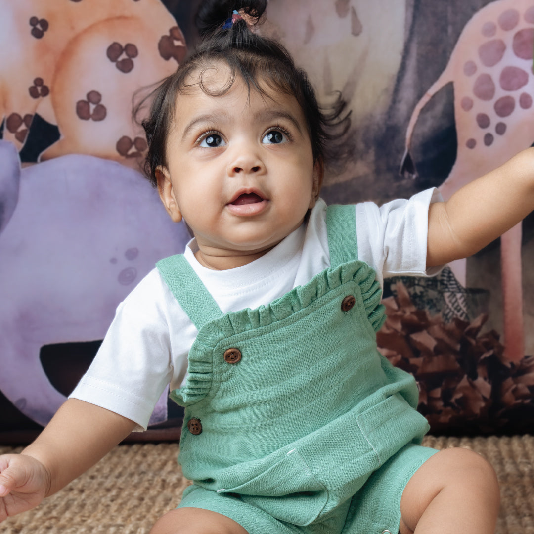Muslin Frill Dungarees for Baby Girls