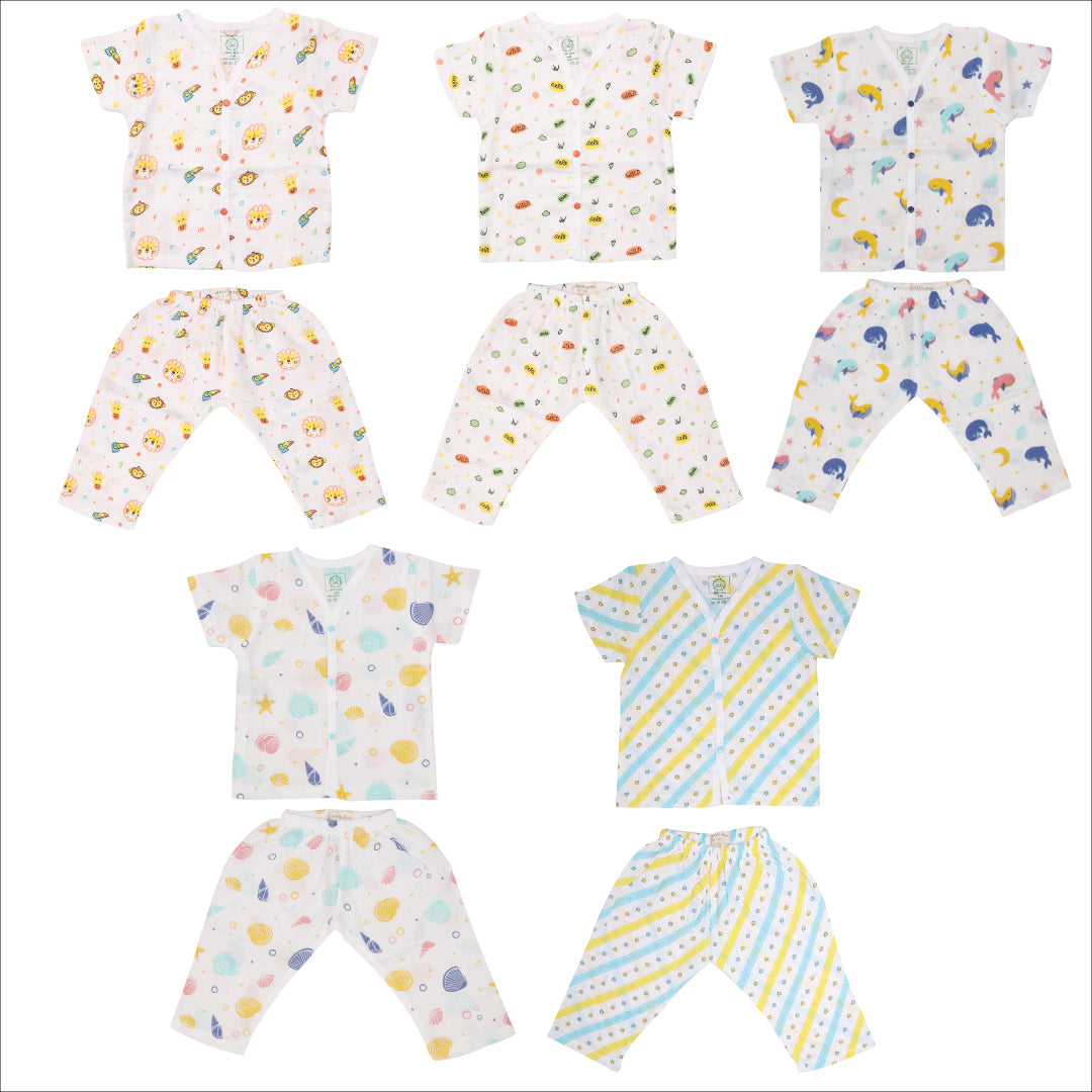 Muslin Sleep Suit for babies and kids (Unisex) Combo 2 - Pack of 5