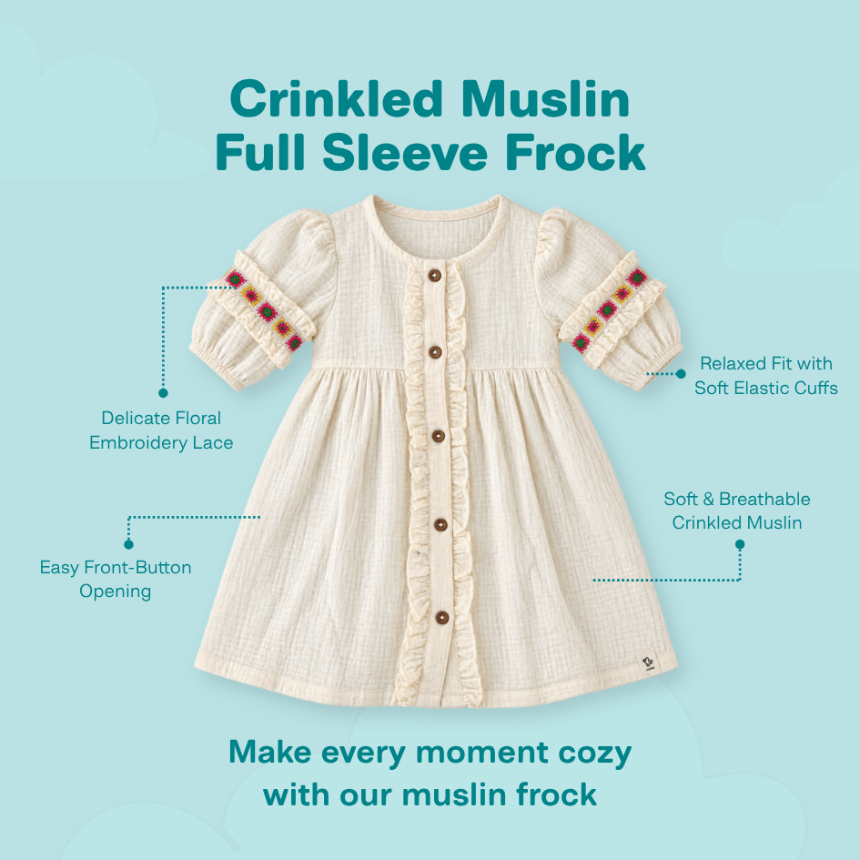 Olive Bloom - Crinkled Muslin Full Sleeve Frock