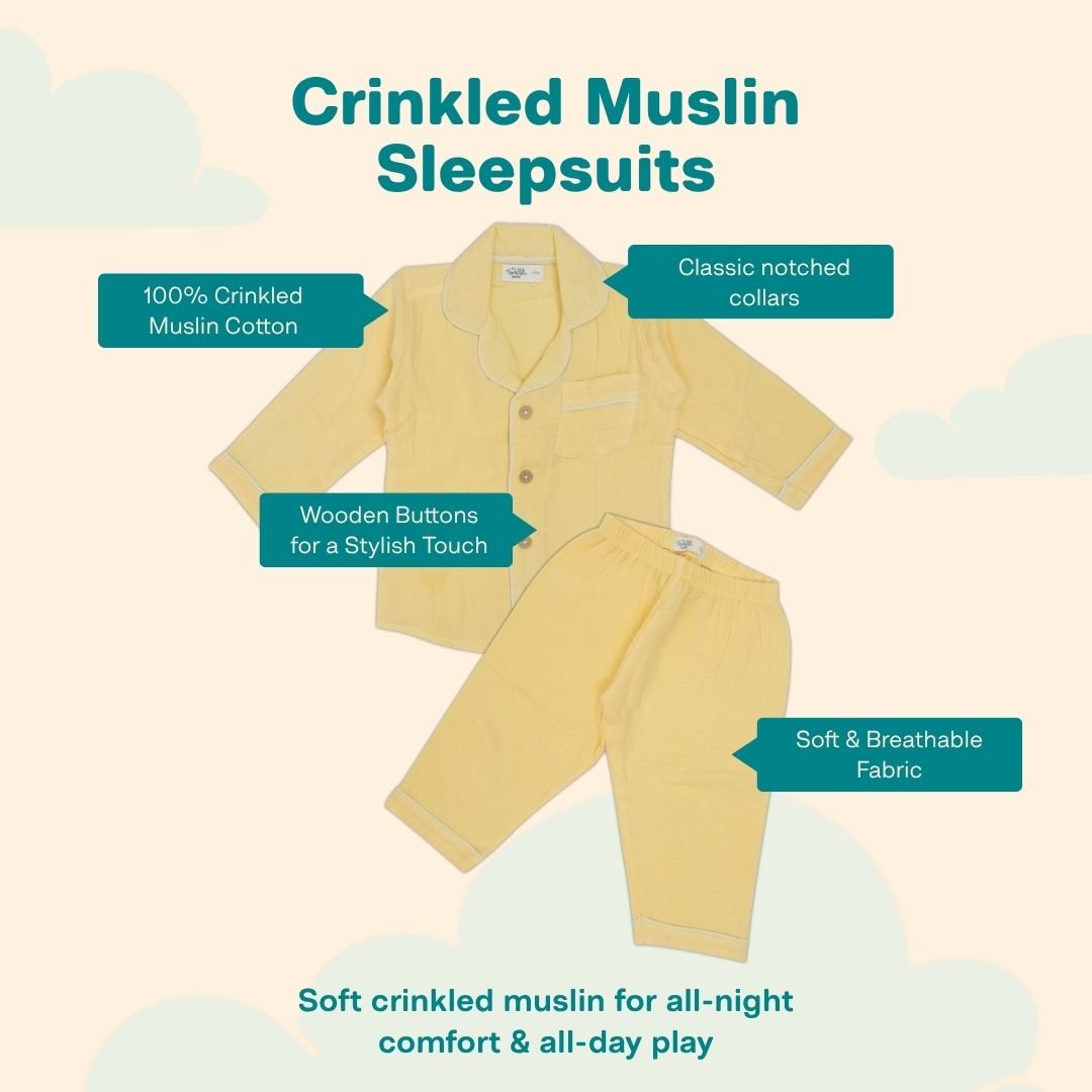 Yellow Drop -  Crinkled Muslin Sleepsuit