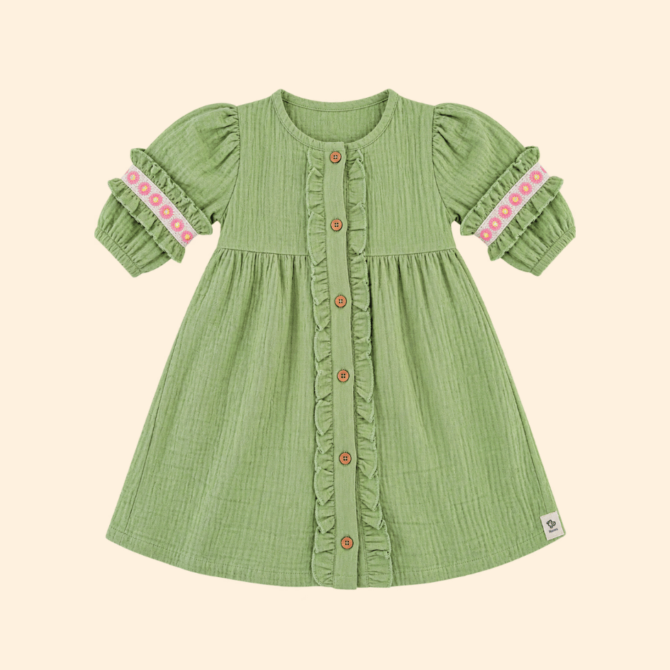 Olive Bloom - Crinkled Muslin Full Sleeve Frock