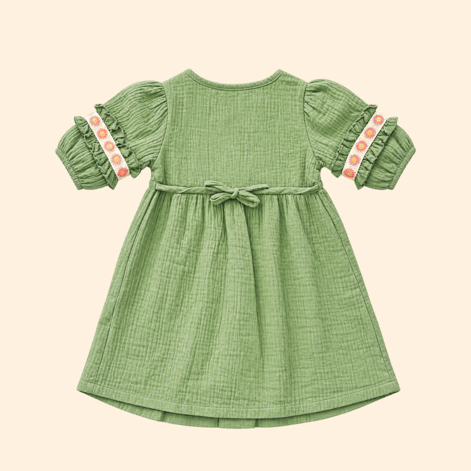 Olive Bloom - Crinkled Muslin Full Sleeve Frock