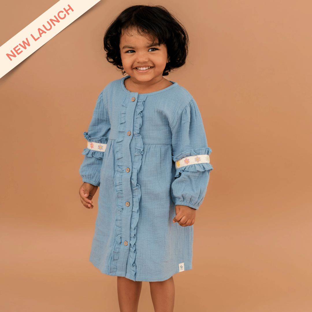 Olive Bloom - Crinkled Muslin Full Sleeve Frock