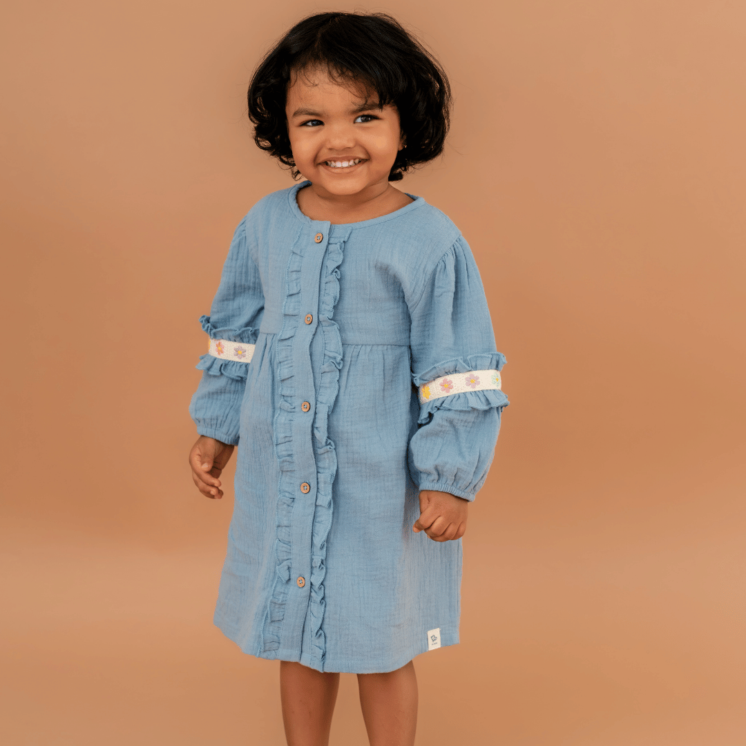Olive Bloom - Crinkled Muslin Full Sleeve Frock