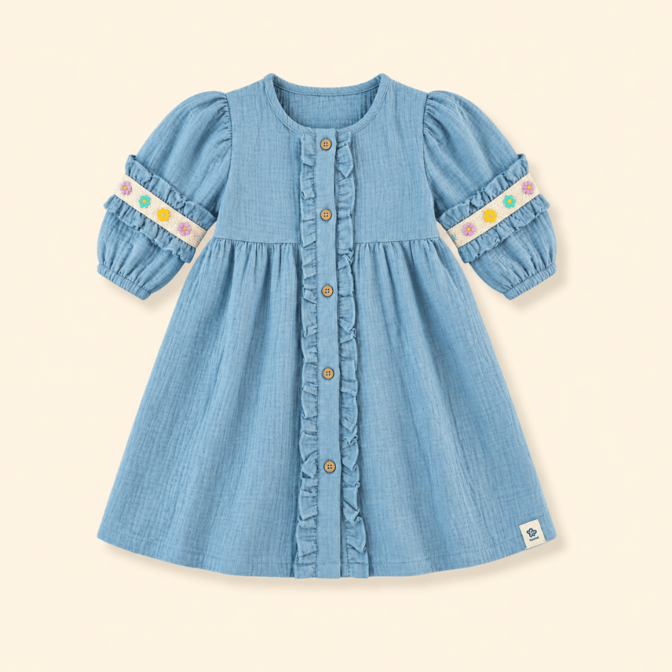 Olive Bloom - Crinkled Muslin Full Sleeve Frock