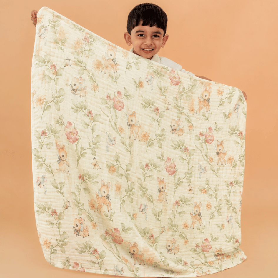 Happy Garden - Crinkled Muslin Bamboo Blanket