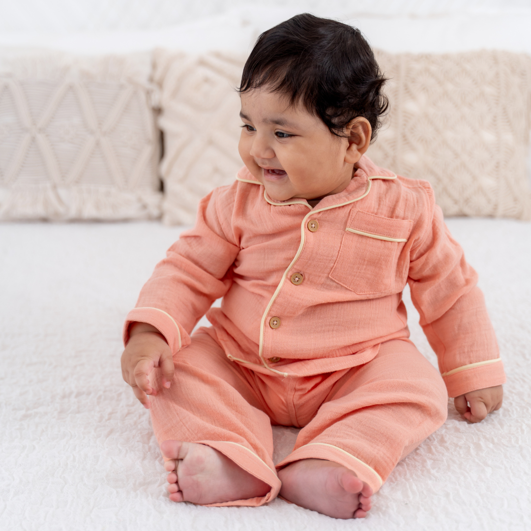 Peachy Hug -  Crinkled Muslin Sleepsuit