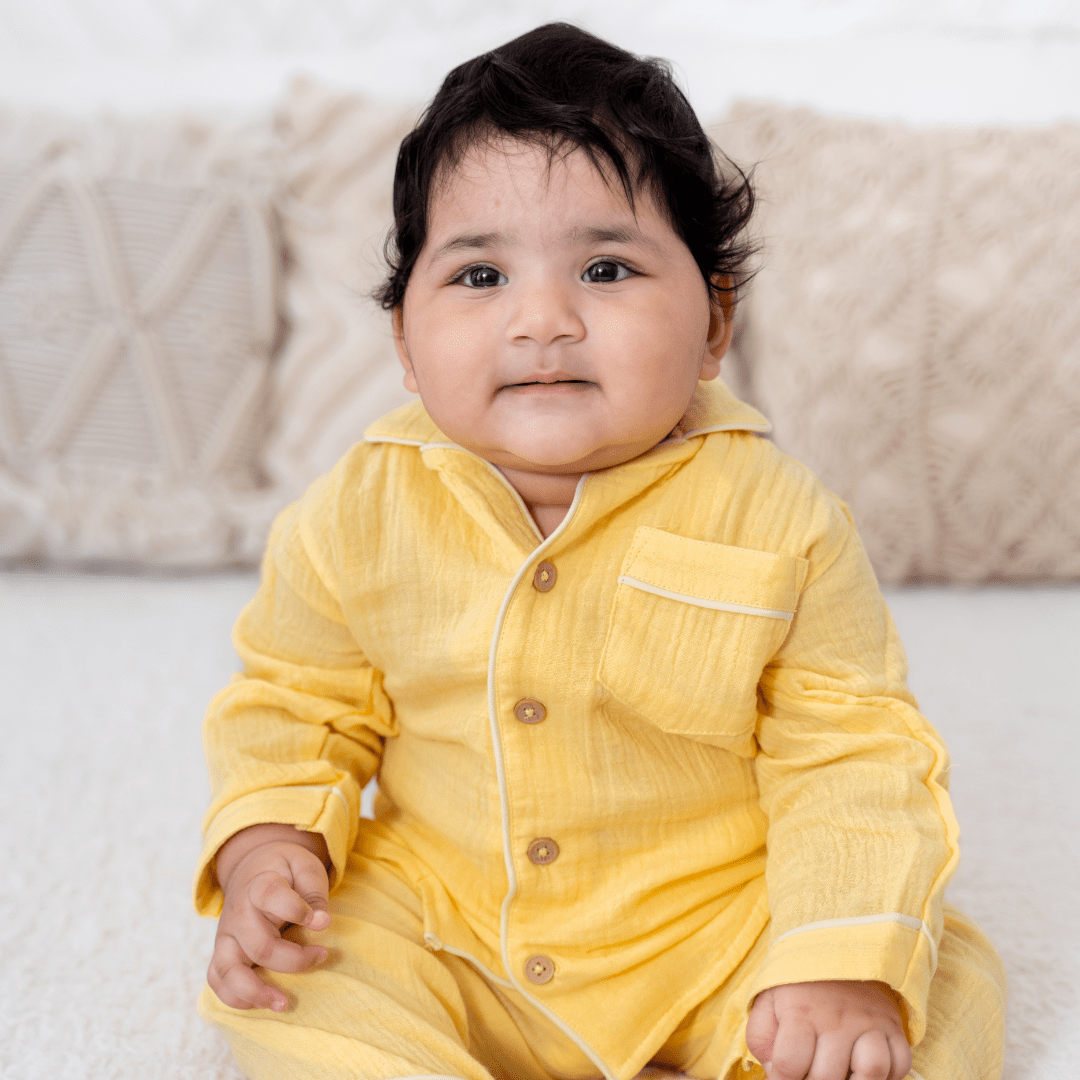 Yellow Drop -  Crinkled Muslin Sleepsuit