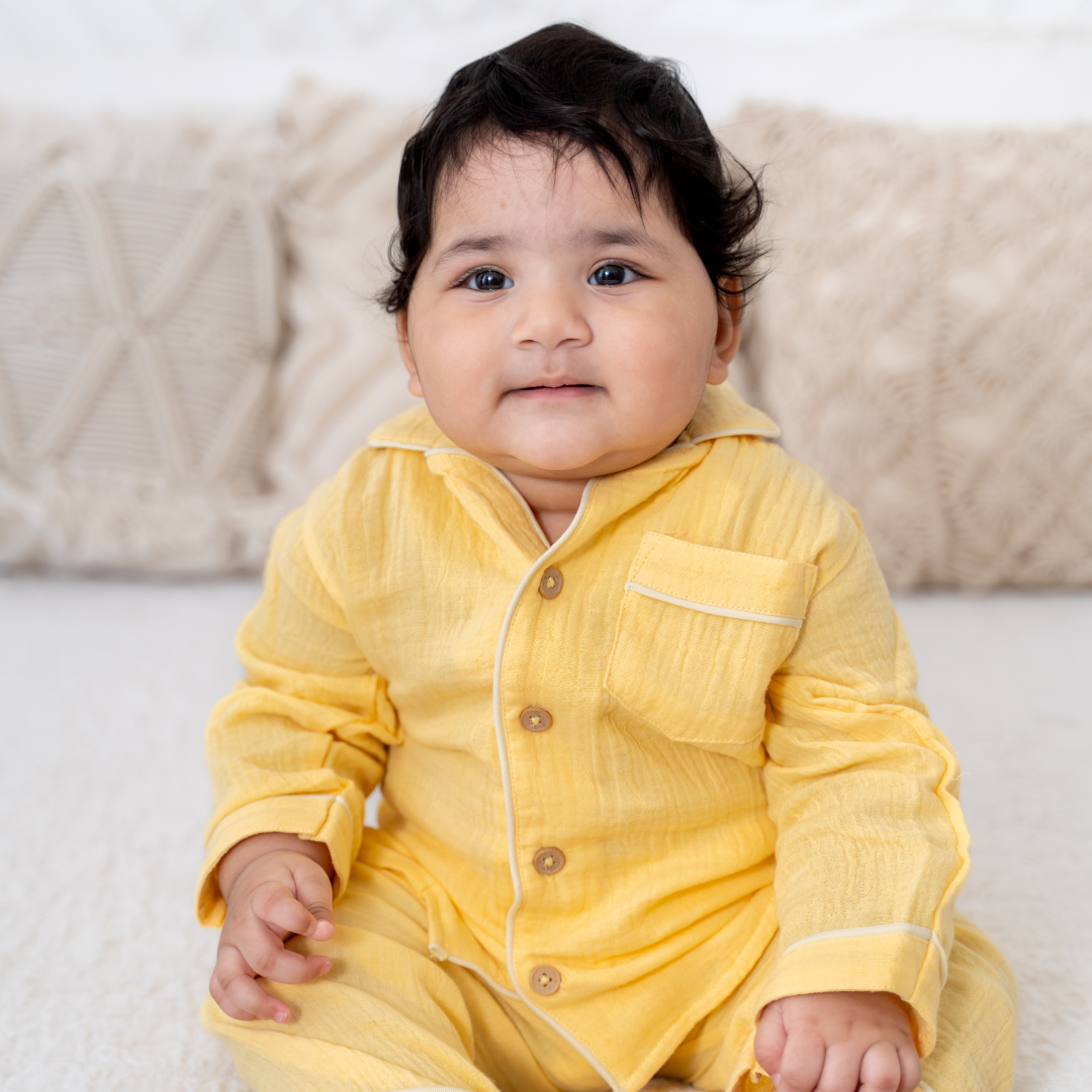 Yellow Drop -  Crinkled Muslin Sleepsuit