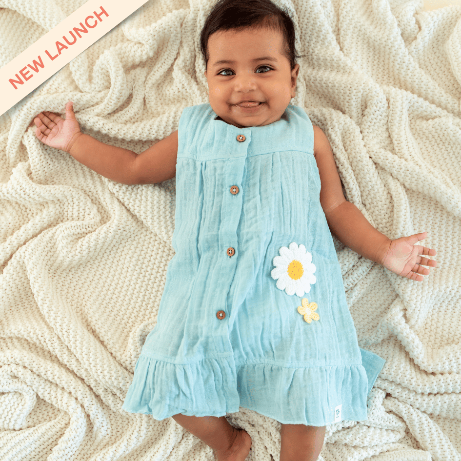Buttercup Bloom - Crinkled Muslin A-line Sleeveless Frock