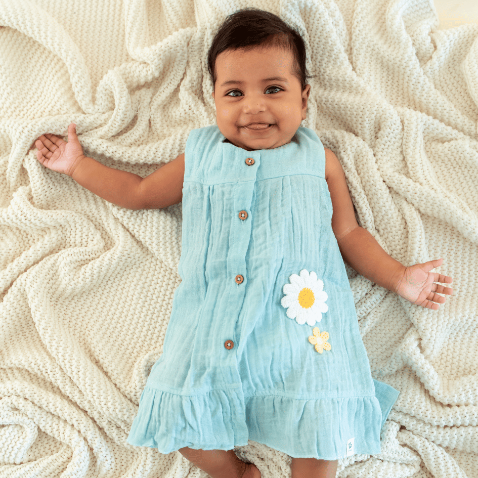 Buttercup Bloom - Crinkled Muslin A-line Sleeveless Frock