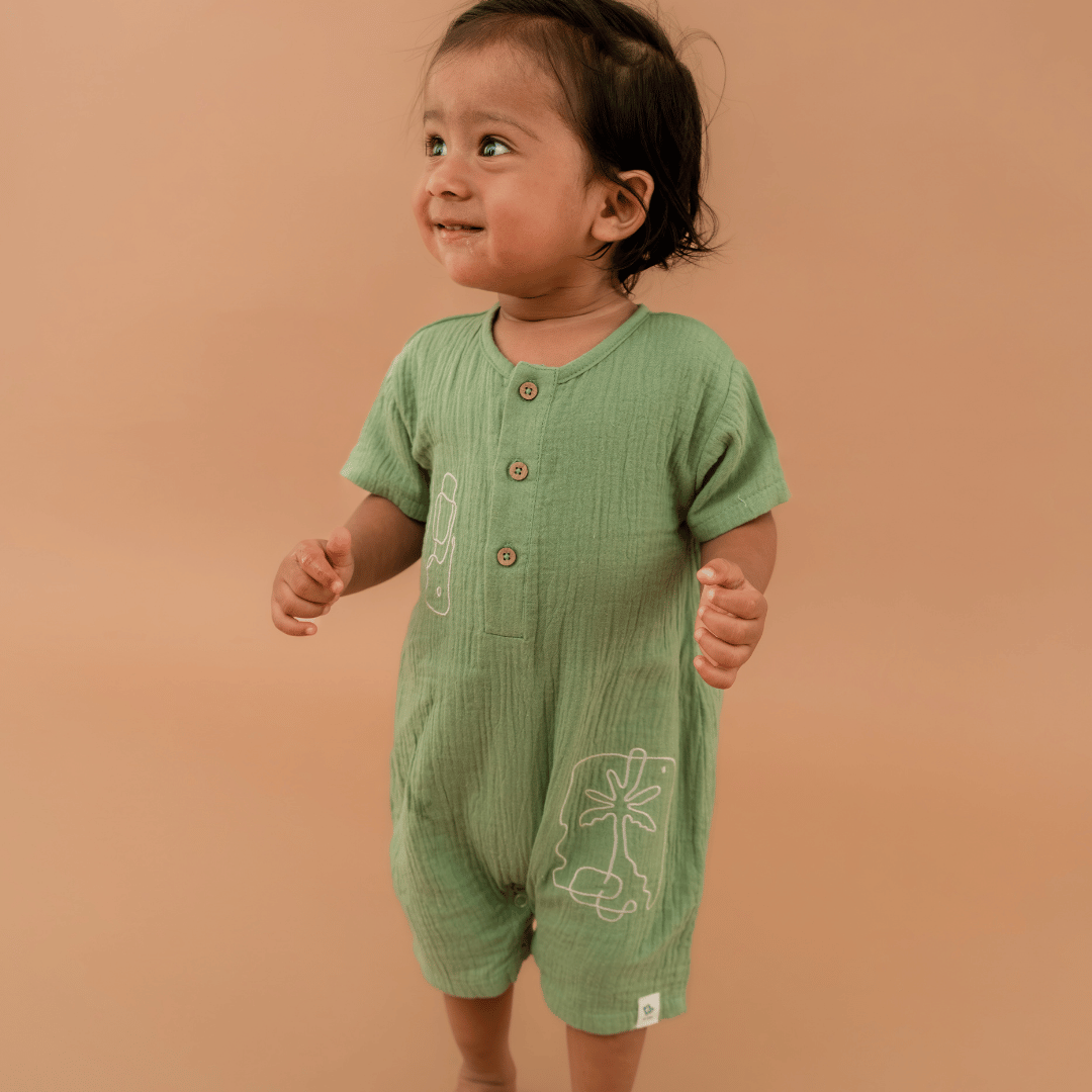 Vanilla Sand - Crinkled Muslin Half Sleeve Jumpsuit