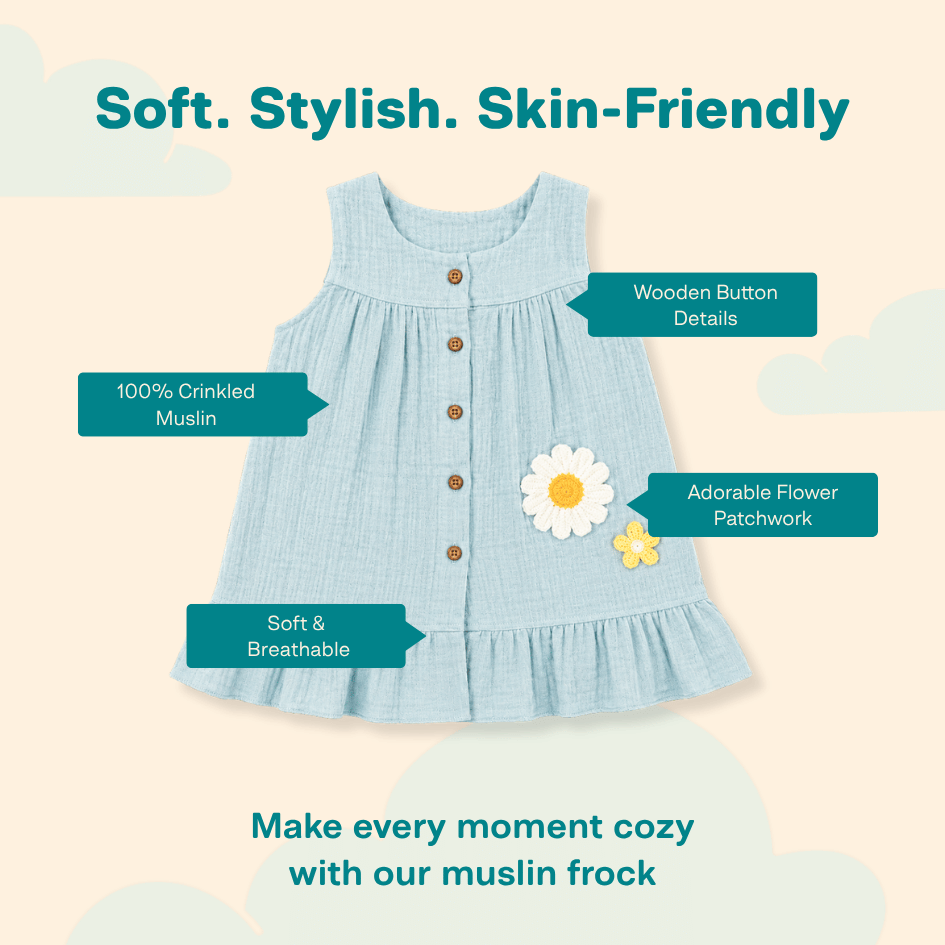Buttercup Bloom - Crinkled Muslin A-line Sleeveless Frock