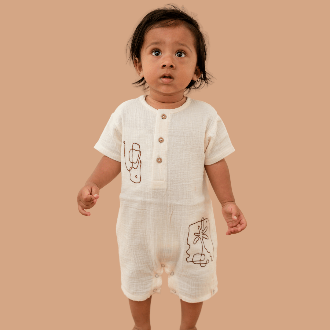 Vanilla Sand - Crinkled Muslin Half Sleeve Jumpsuit