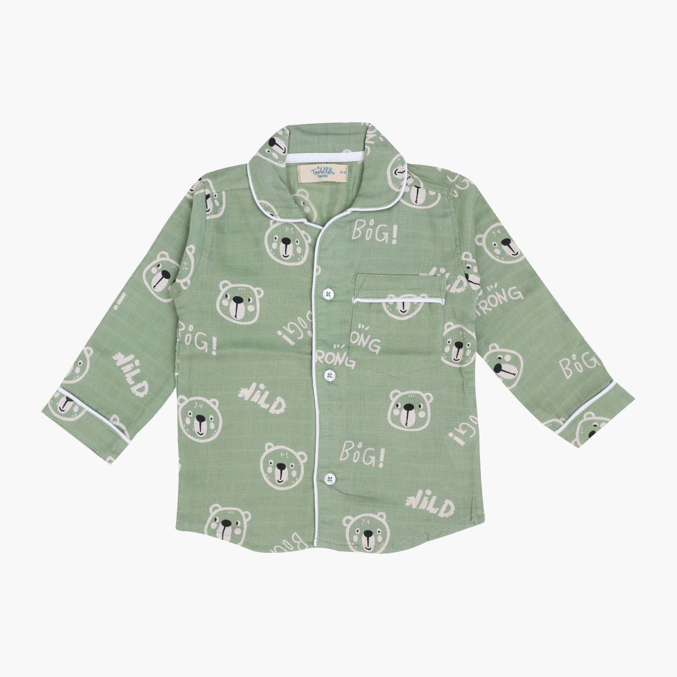 Fuzzy Bear - Muslin Full Sleeve Sleep Suit for babies and kids (Unisex)