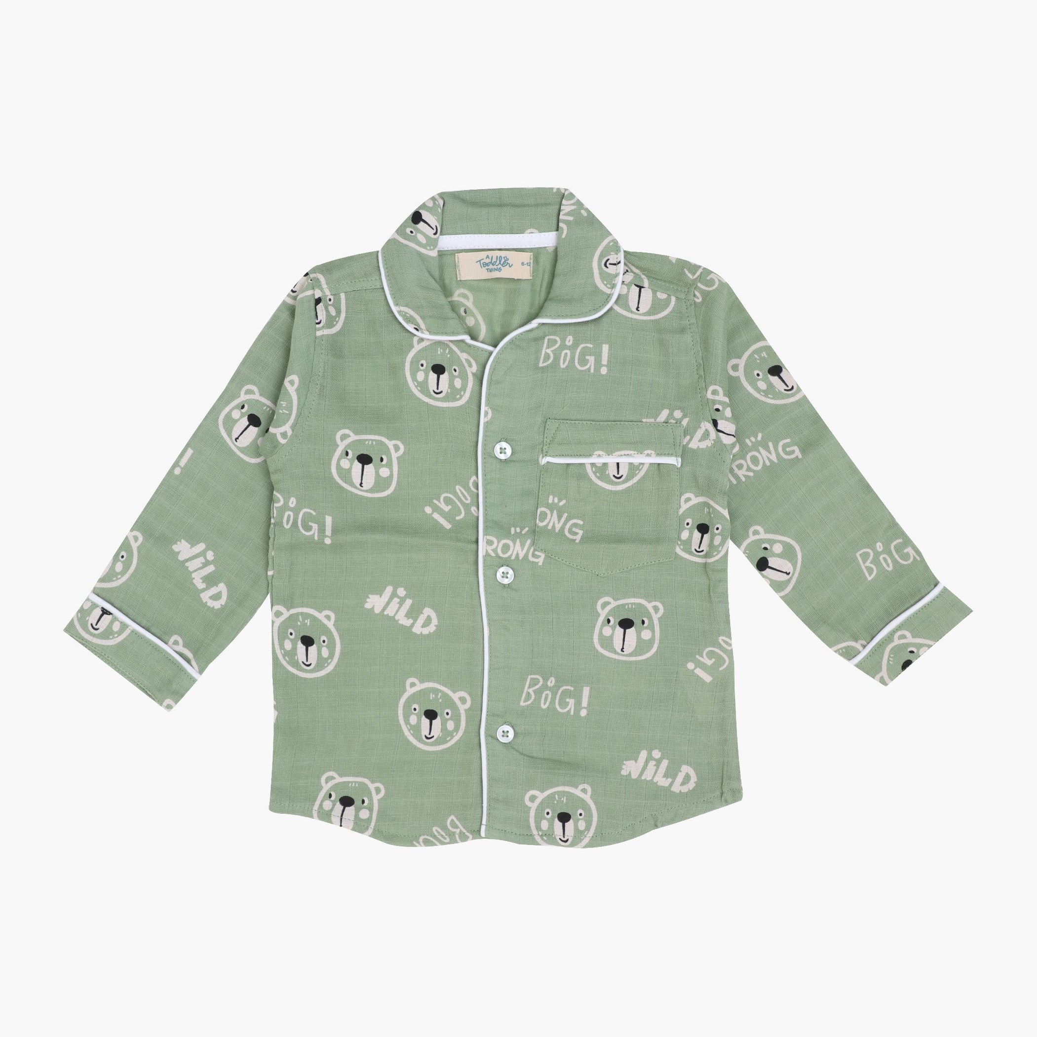 Fuzzy Bear - Muslin Full Sleeve Sleep Suit for babies and kids (Unisex)