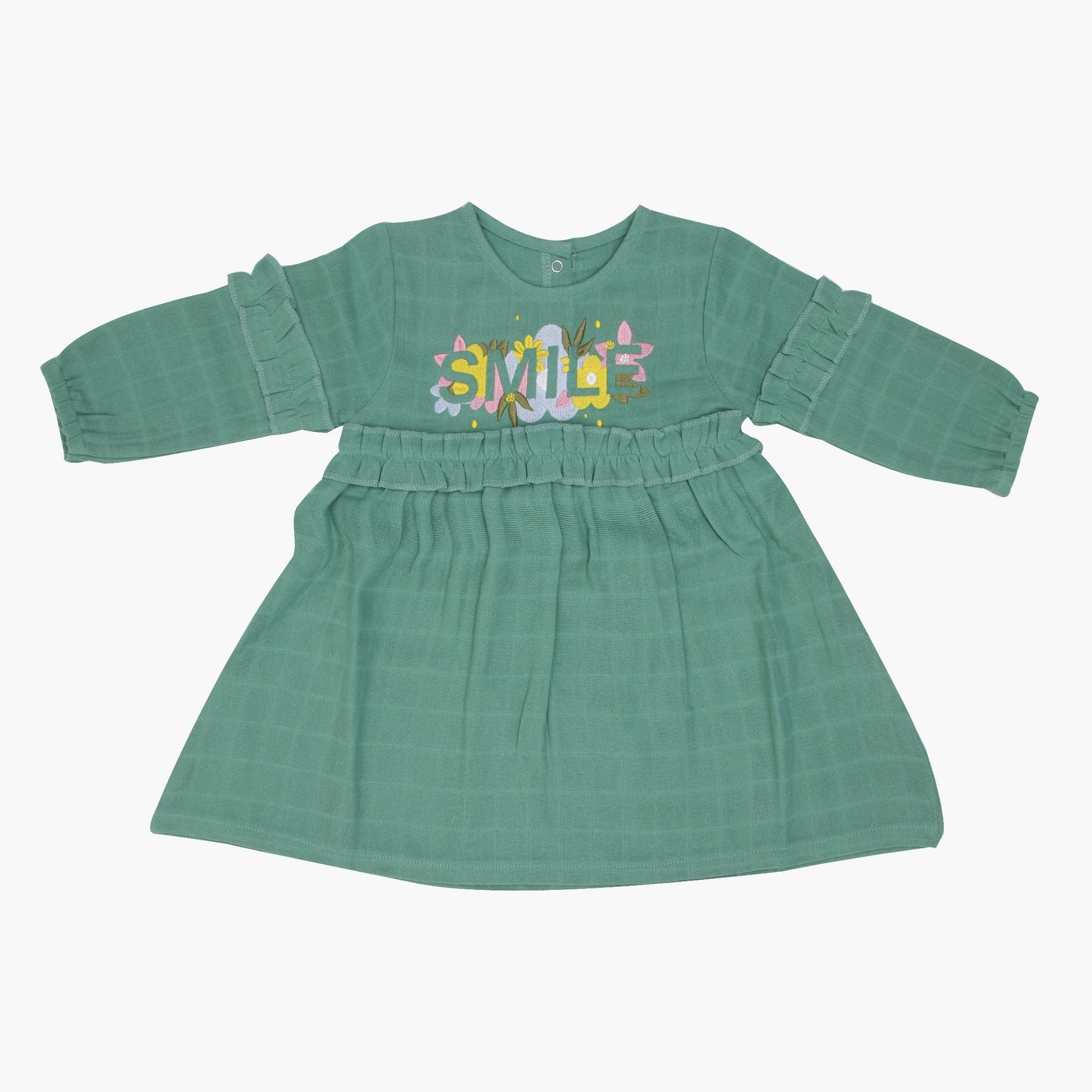 Minty Charm Full Sleeve Muslin Frock  For 6 Months to 5 years