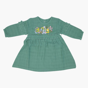 Minty Charm Full Sleeve Muslin Frock  For 6 Months to 5 years