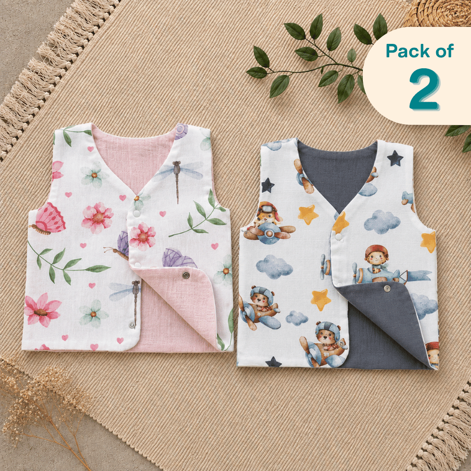 Zoo Holiday  - Reversible Muslin Jabla (Pack of 2)