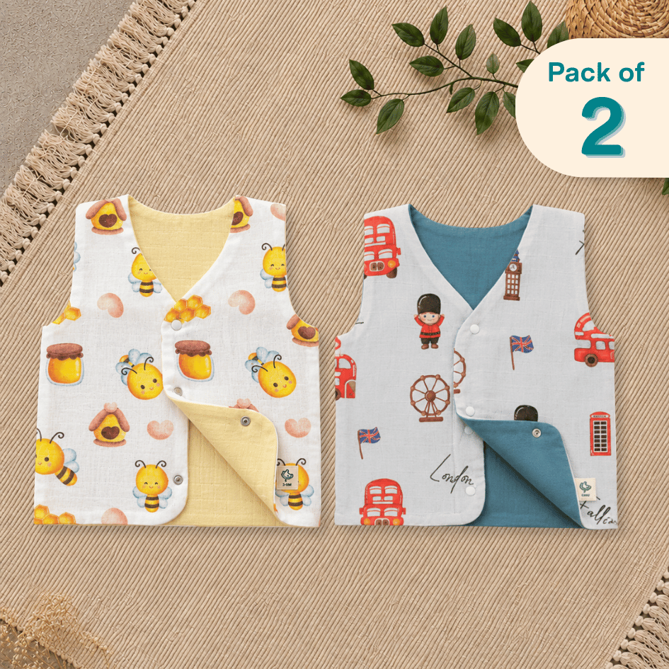 Zoo Holiday  - Reversible Muslin Jabla (Pack of 2)