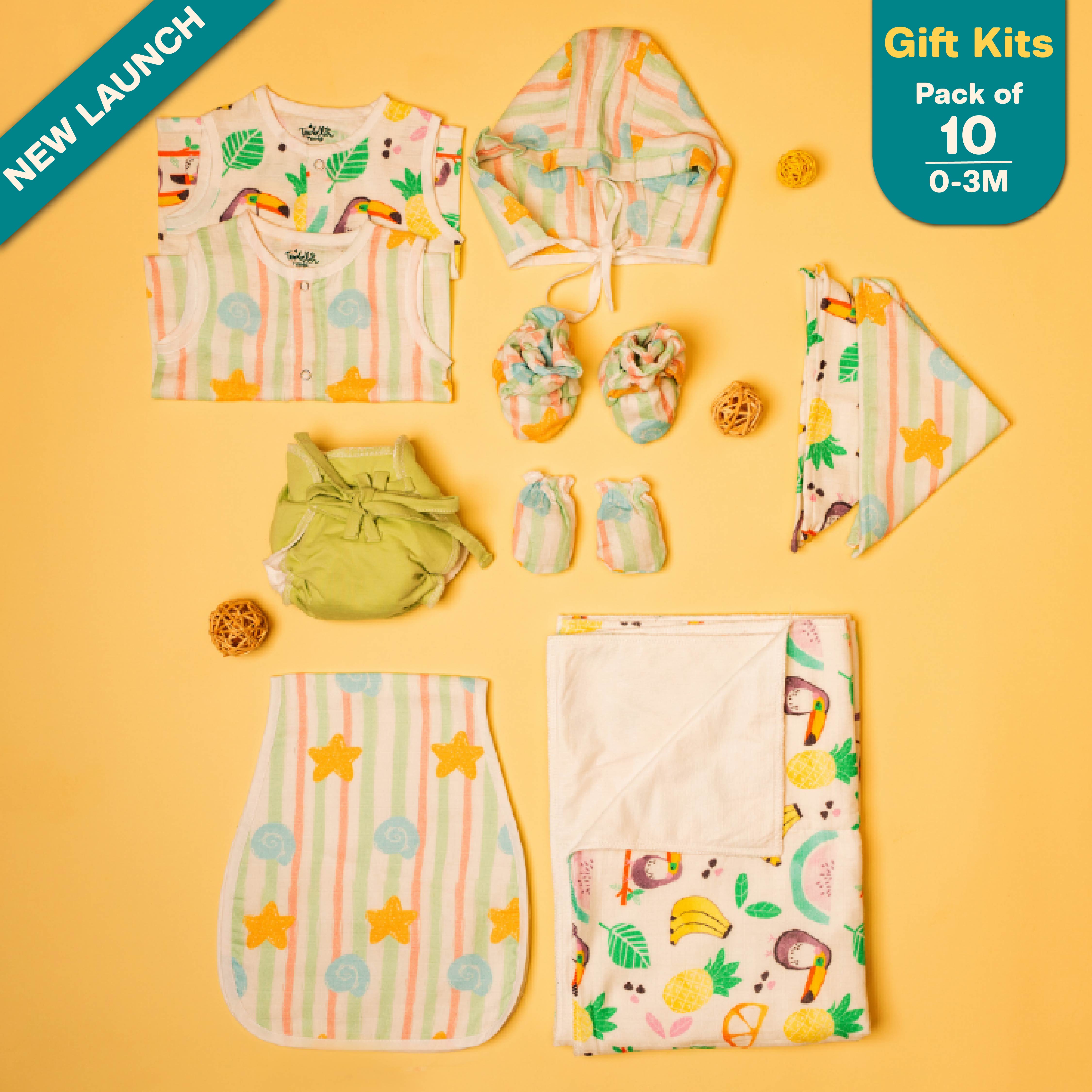 Beaky Stripes - Muslin 10 Piece Combo Pack (0-3M)