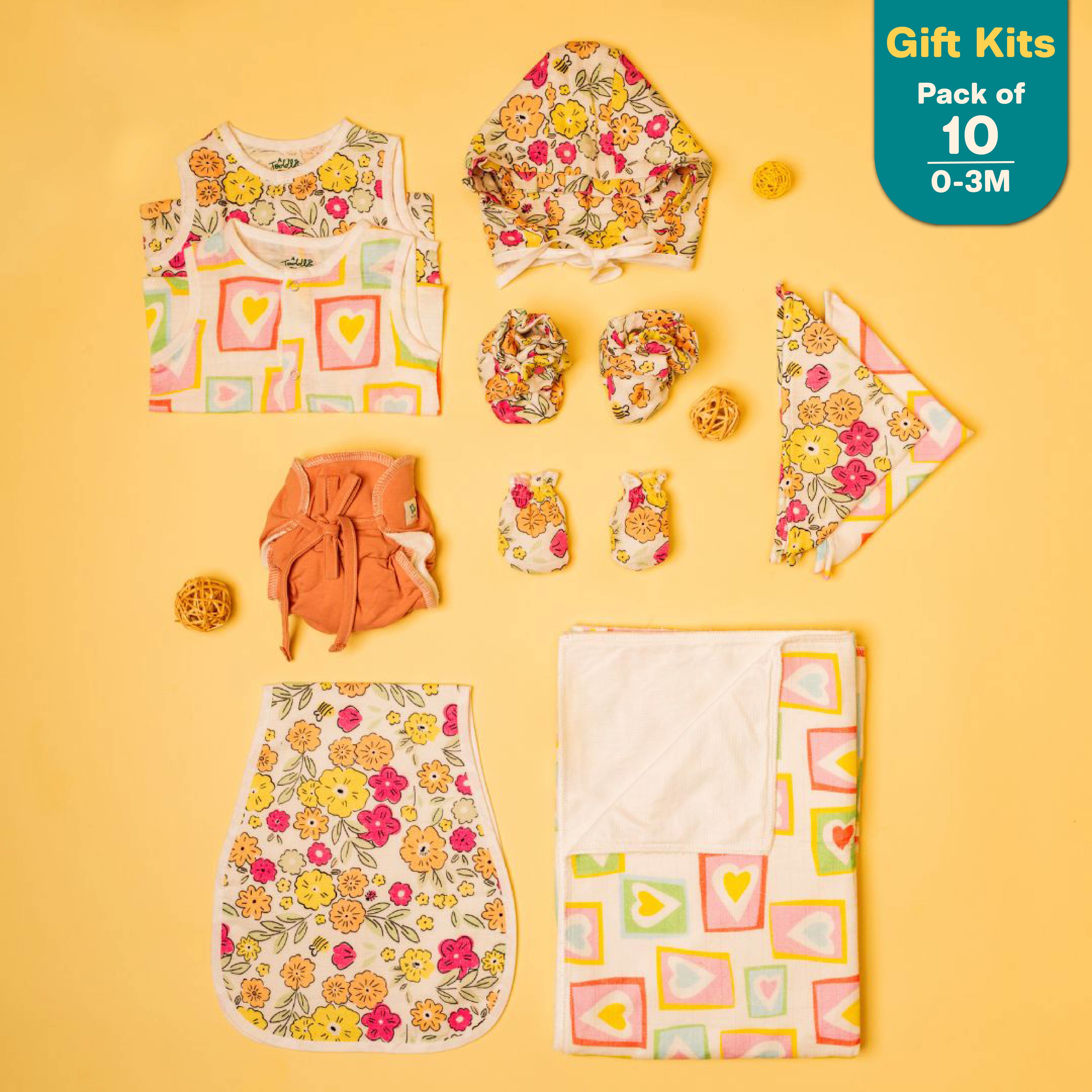 Spring of Love - Muslin 10 Piece Combo Pack (0-3M)