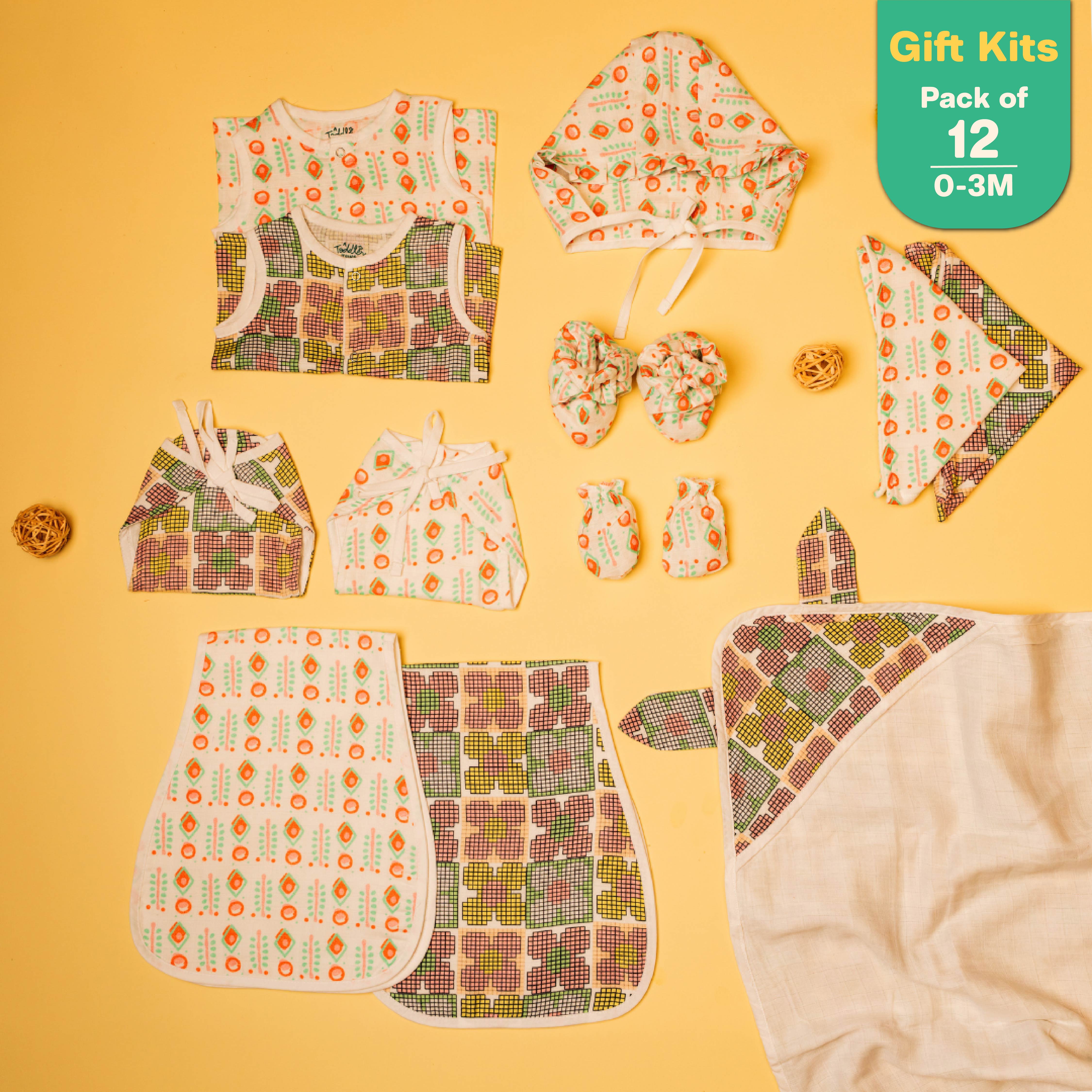 The Pixeling Pack - Muslin 12 Piece Combo Pack (0-3M)