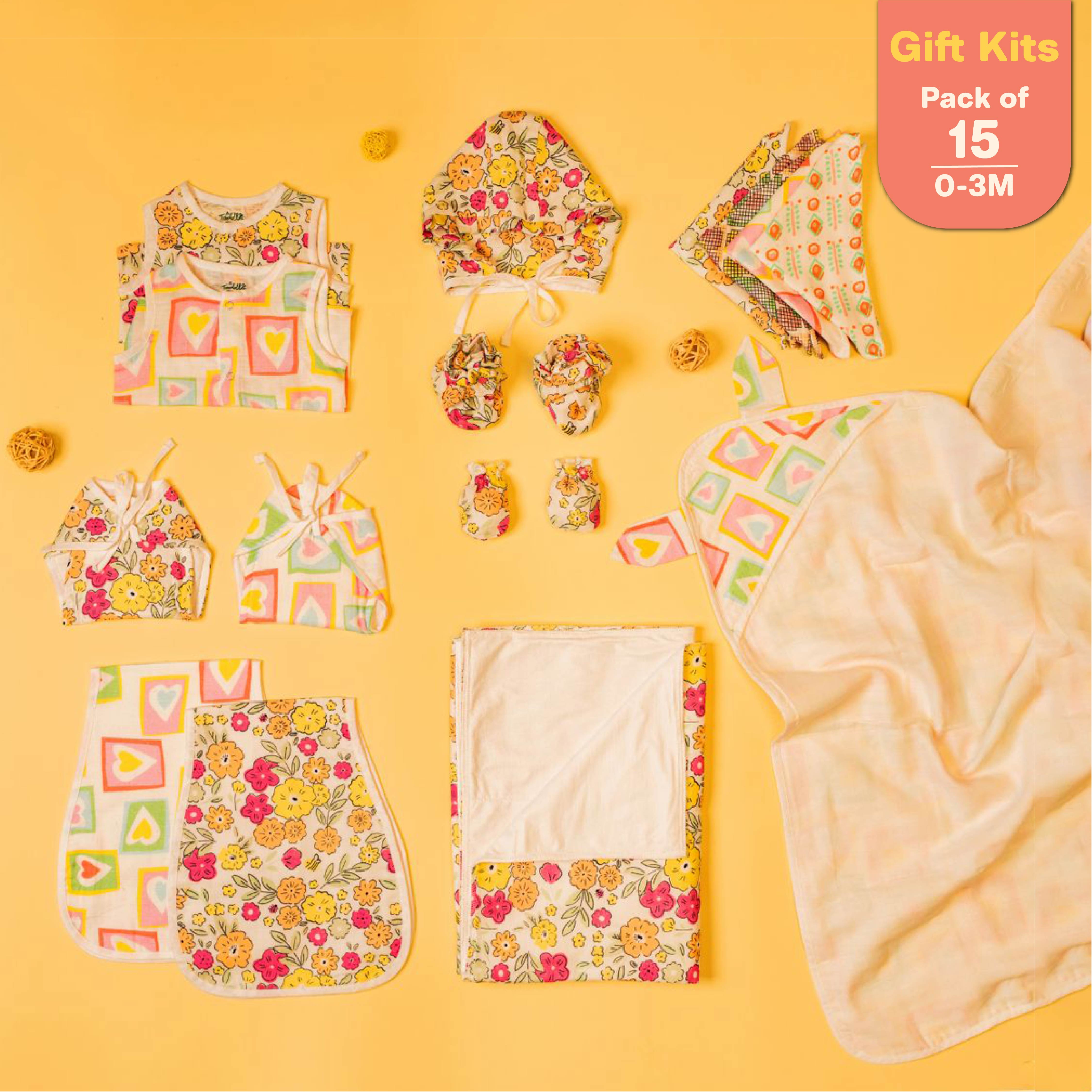 Spring of Love - Muslin 15 Piece Combo Pack (0-3M)