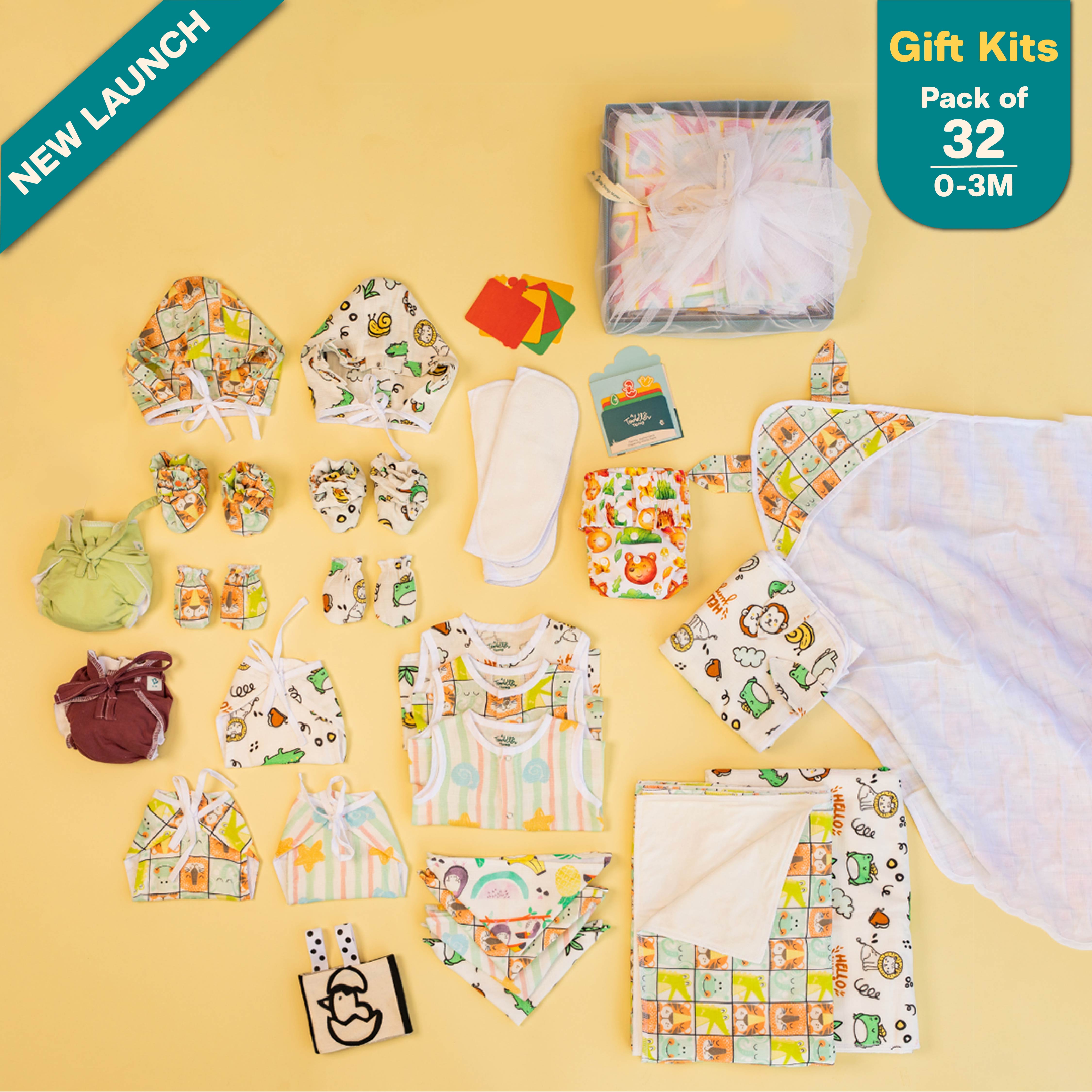 Hello Zoodle Shores - Muslin 32 Piece Baby Shower Kit