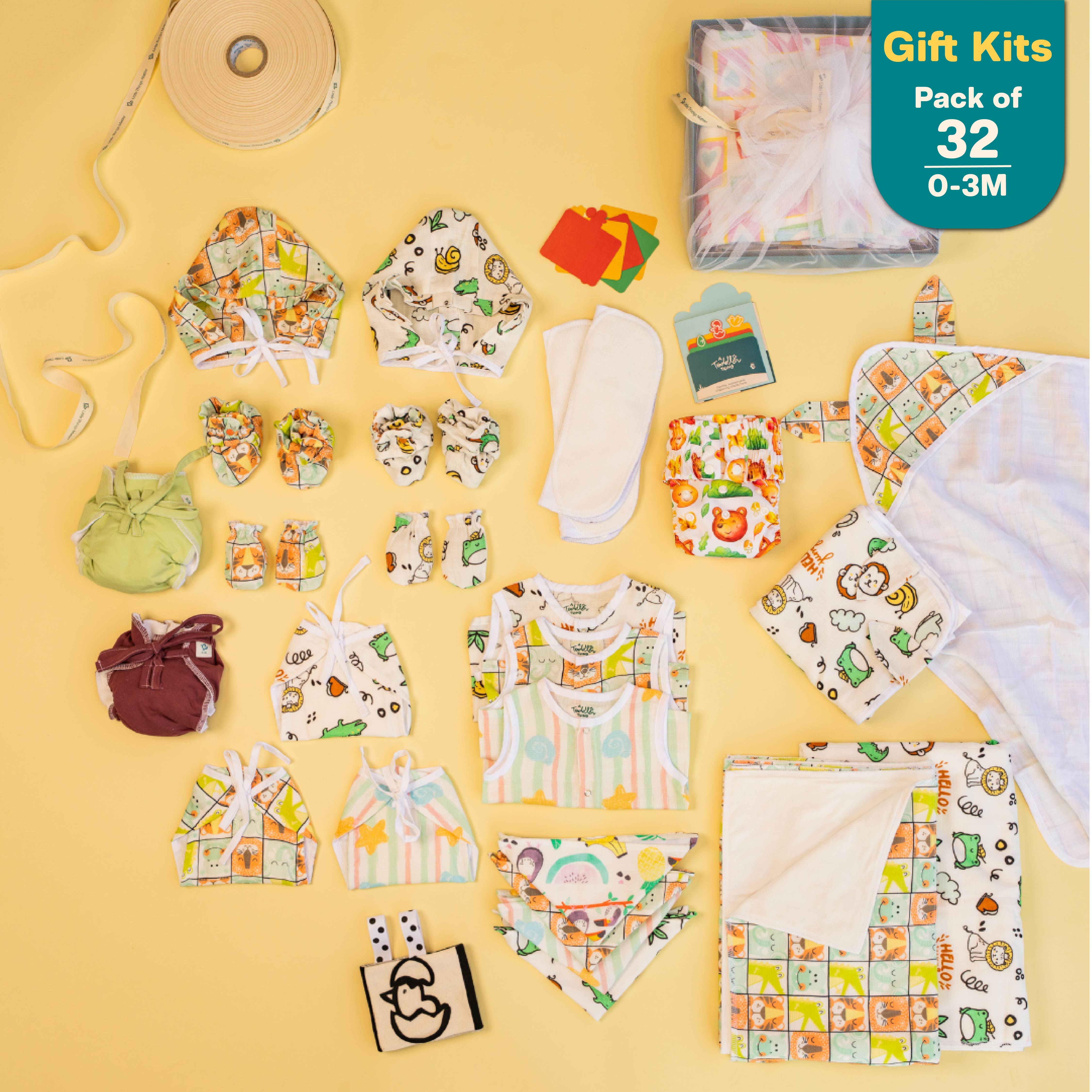Hello Zoodle Shores - Muslin 32 Piece Baby Shower Kit