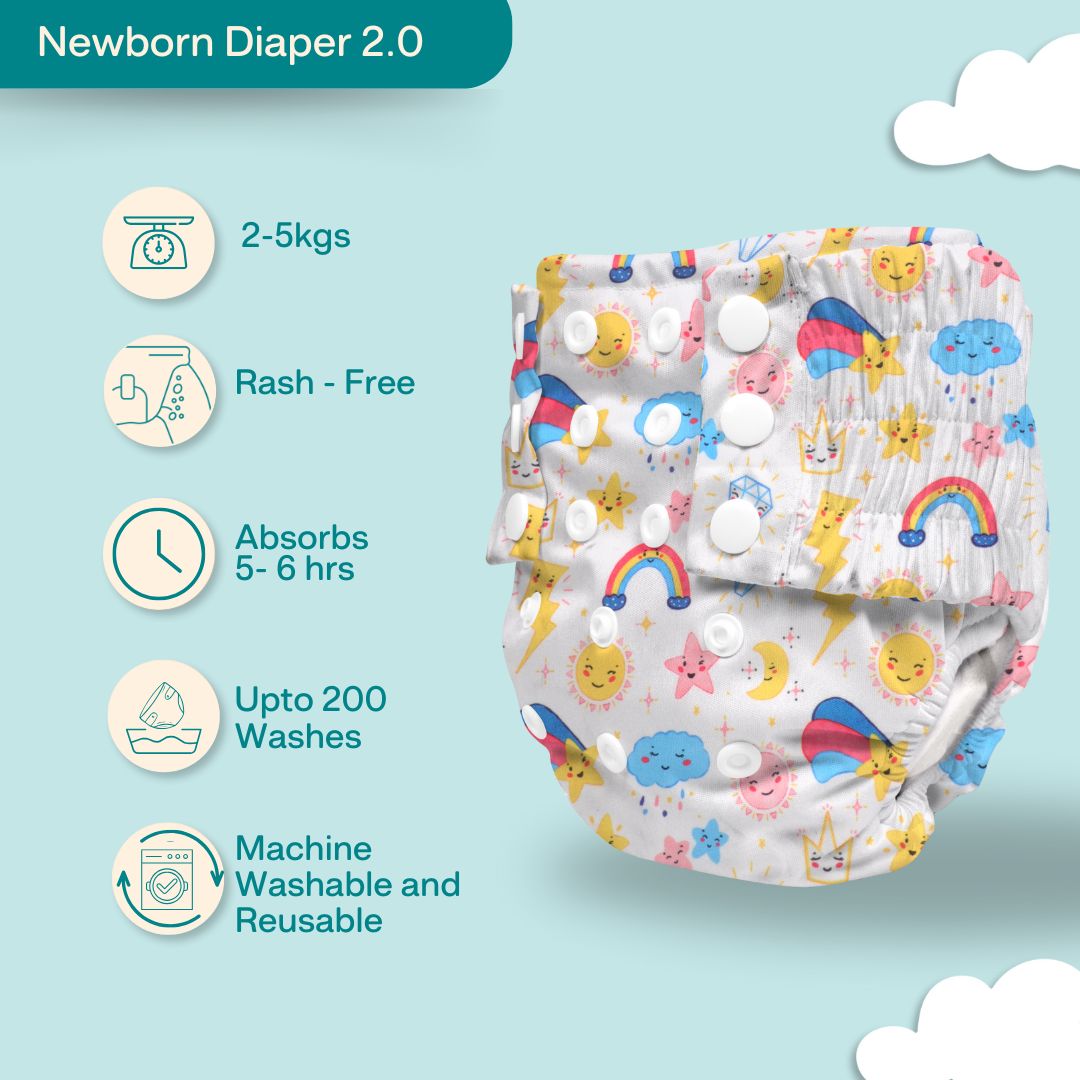 Indigo - Newborn Cloth Diaper 2.0 with 1 cotton Insert (2 kg - 5 kg)