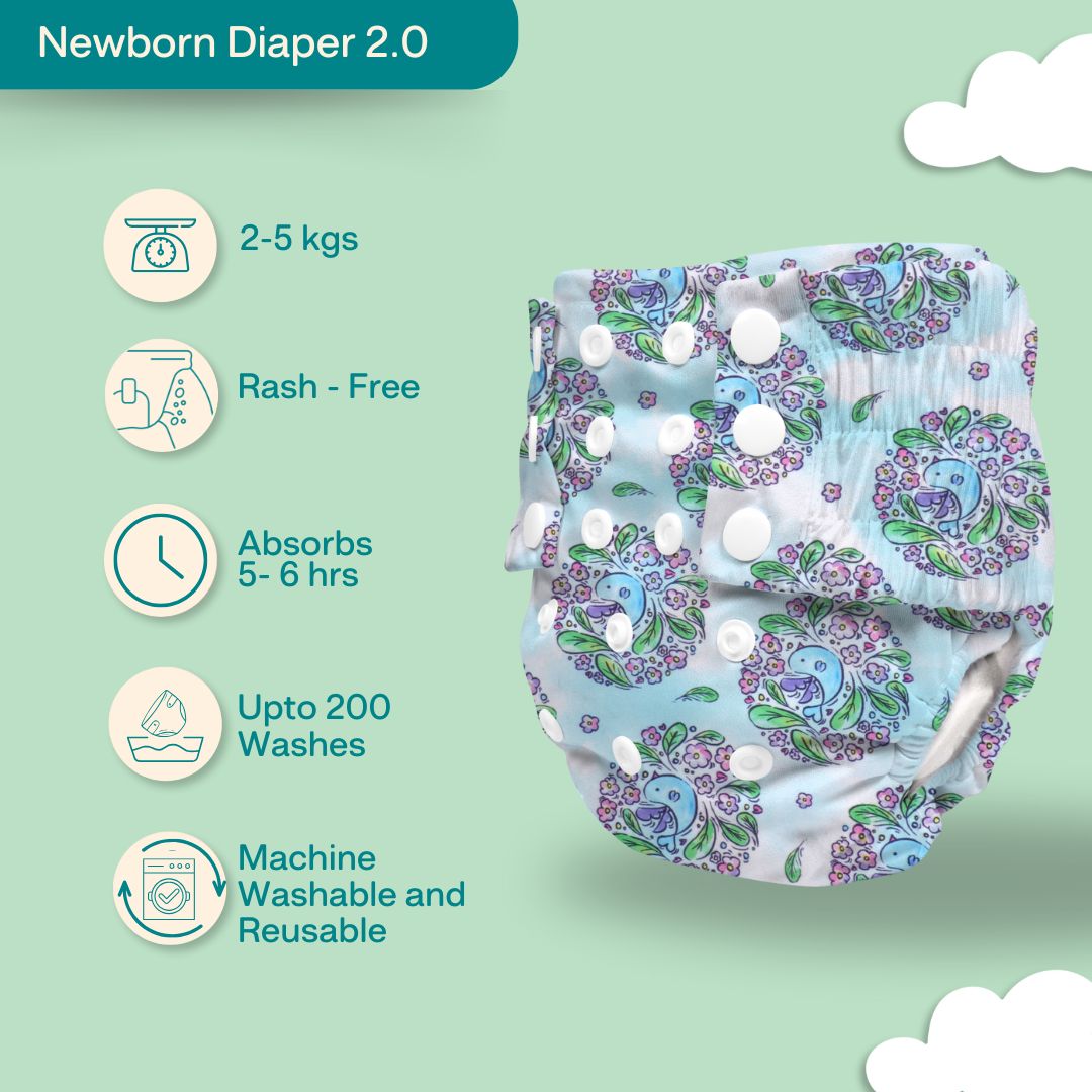 Indigo - Newborn Cloth Diaper 2.0 with 1 cotton Insert (2 kg - 5 kg)