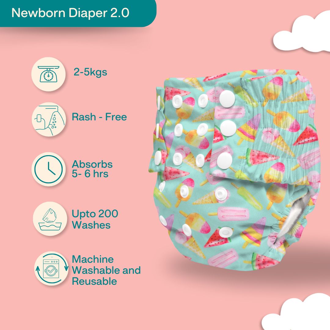 Indigo - Newborn Cloth Diaper 2.0 with 1 cotton Insert (2 kg - 5 kg)