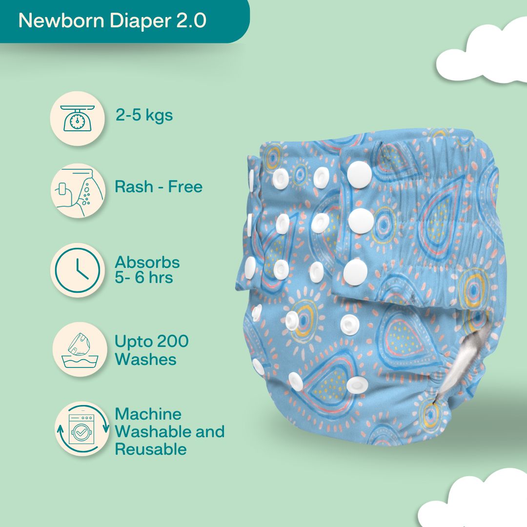 Indigo - Newborn Cloth Diaper 2.0 with 1 cotton Insert (2 kg - 5 kg)