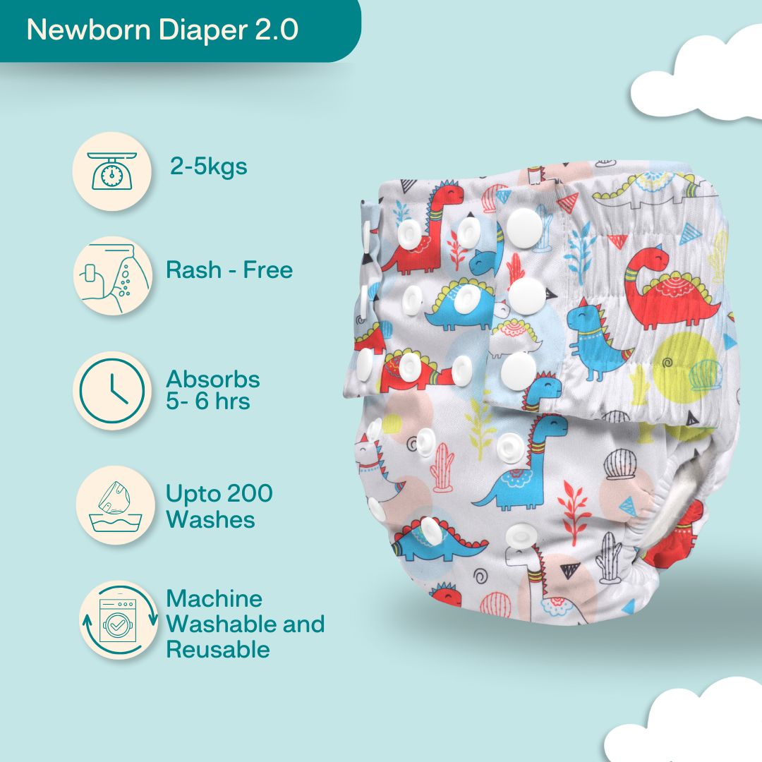 Indigo - Newborn Cloth Diaper 2.0 with 1 cotton Insert (2 kg - 5 kg)