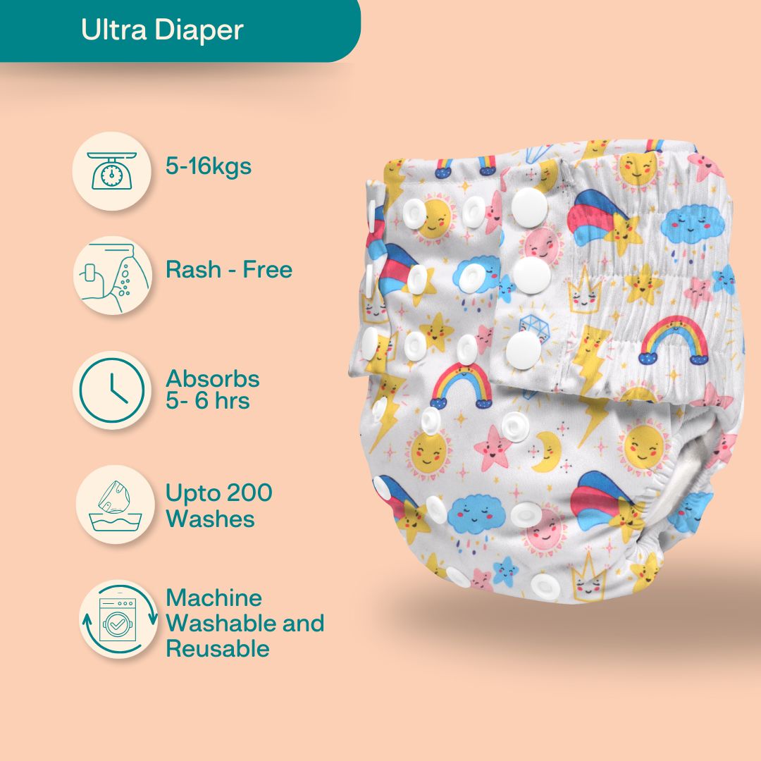 Rainbows & Peaches Ultra Diaper 2.0 with Insert - Upto 6 hrs (Pack of 3)