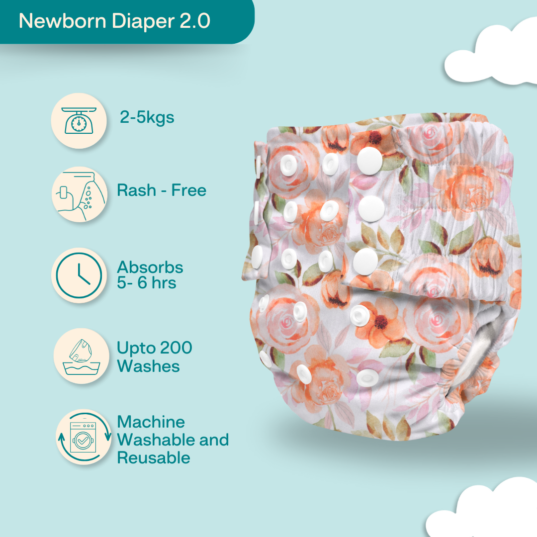 Indigo - Newborn Cloth Diaper 2.0 with 1 cotton Insert (2 kg - 5 kg)