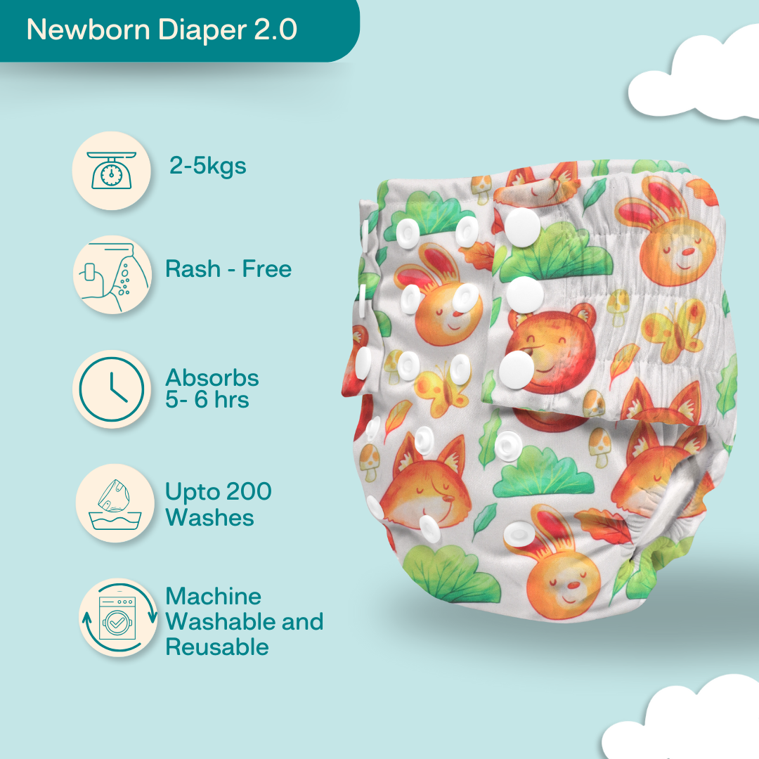 Indigo - Newborn Cloth Diaper 2.0 with 1 cotton Insert (2 kg - 5 kg)