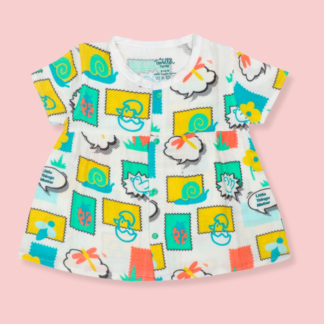 Flora Pixels - Muslin Button Frock