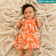 Citrus Splash - Mulmul Cotton Sleeveless Bow Frock
