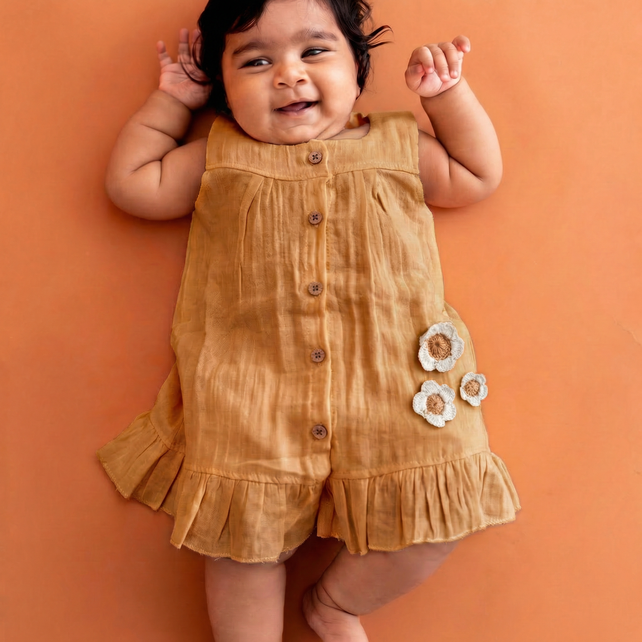 Biscoff Swirl - Crinkled Muslin Sleeveless Frock