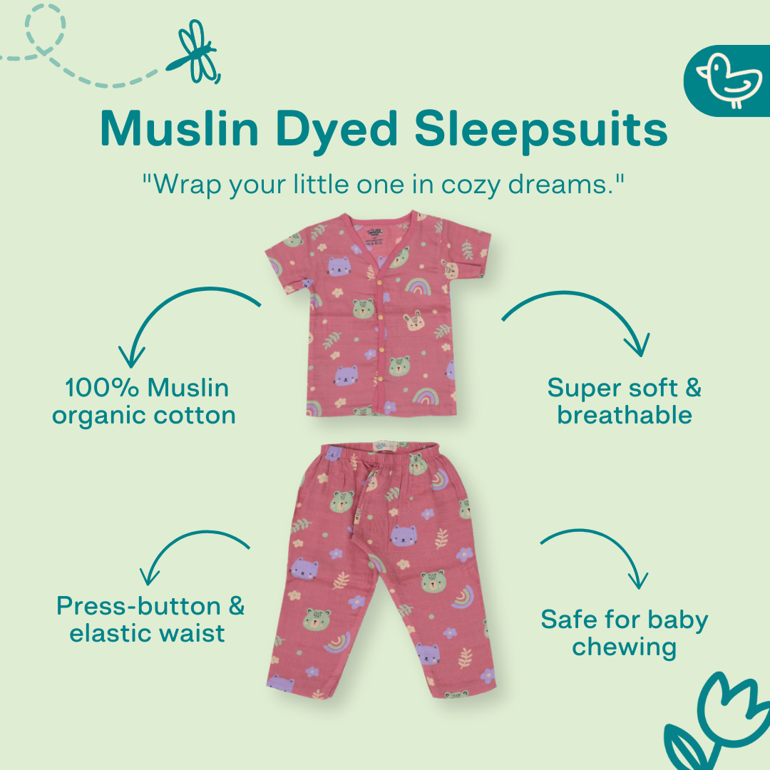 Muslin Colour Sleep Suits for babies and kids (Unisex)