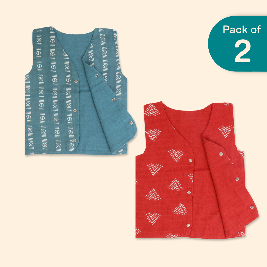 Ink n’ Tomato - Reversible Muslin Jabla (Pack of 2)