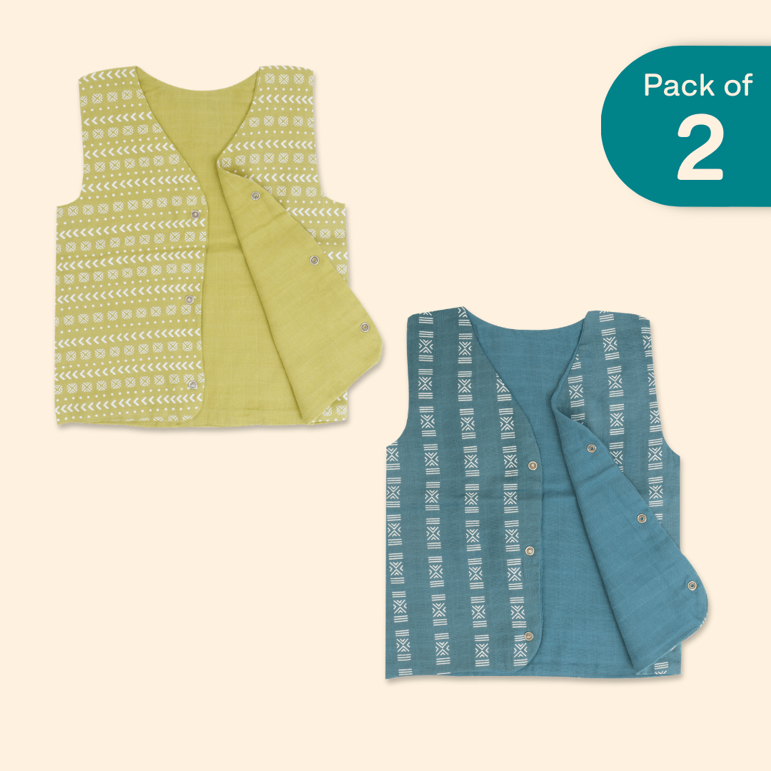 Ink n’ Tomato - Reversible Muslin Jabla (Pack of 2)