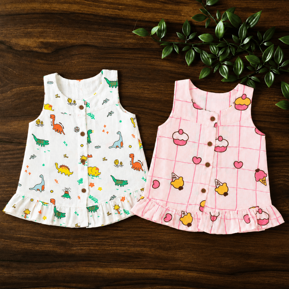Sugar Stone - Muslin Sleeveless A-Line Frock (Pack of 2)