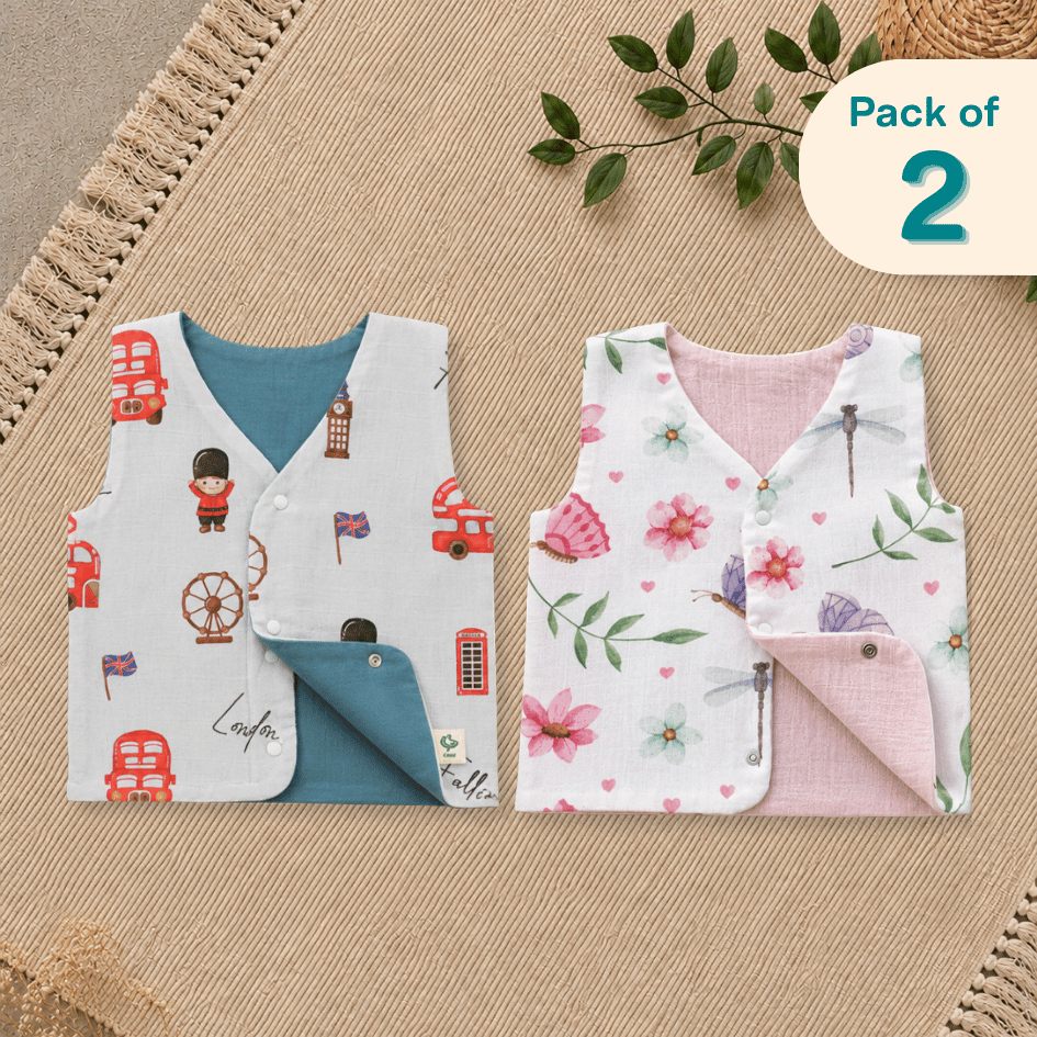 Zoo Holiday  - Reversible Muslin Jabla (Pack of 2)