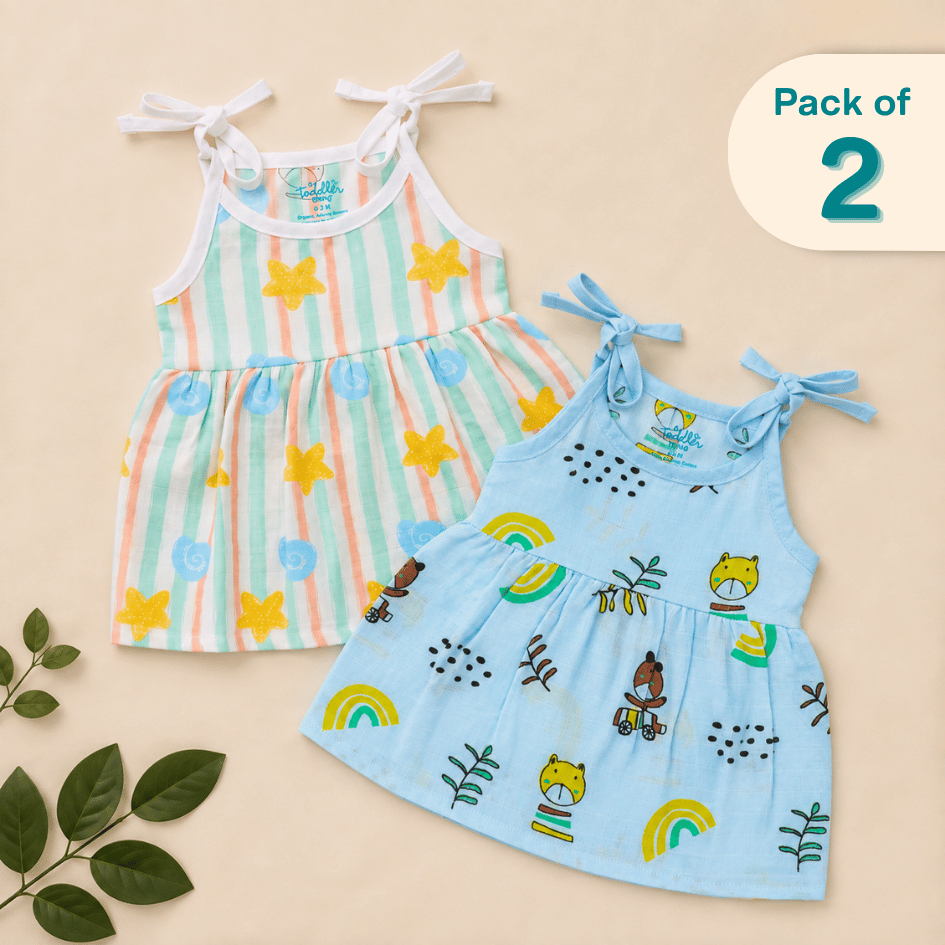 Little Travel - Muslin Knot Frock - Pack of 2